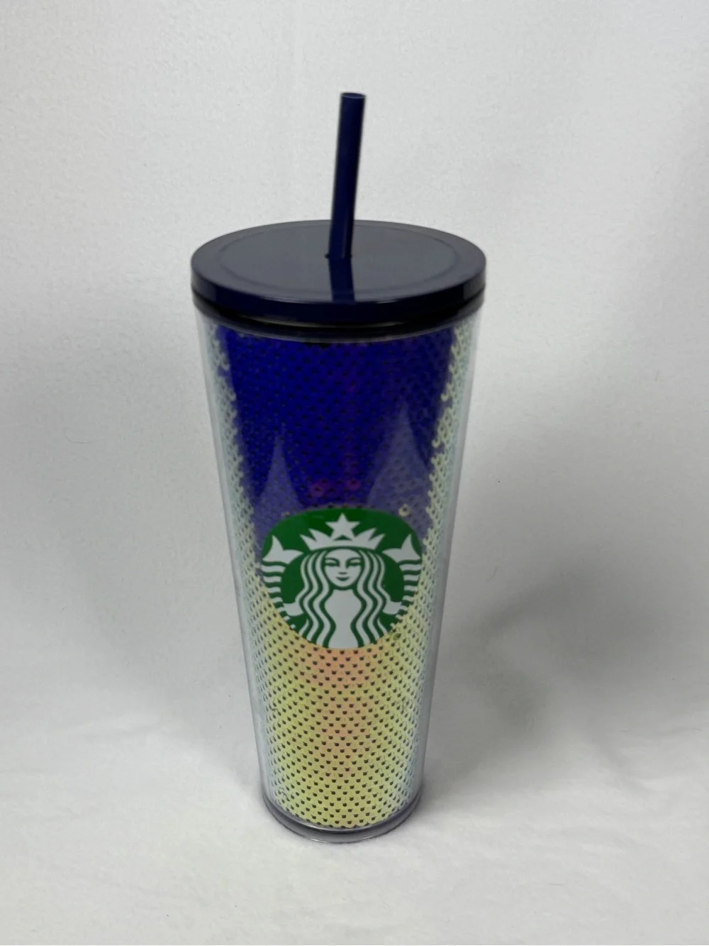 Starbucks 24 oz Tumbler Iridescent Blue Sequins Cold Cup